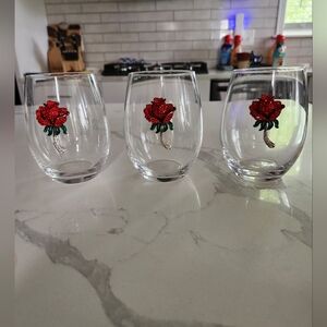 The Queens' Jewels Red Rose Jeweled Wine Glass Set Of 3